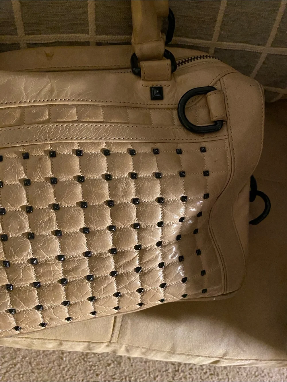 Rebecca Minkoff Beige Woven Leather Satchel Handbag